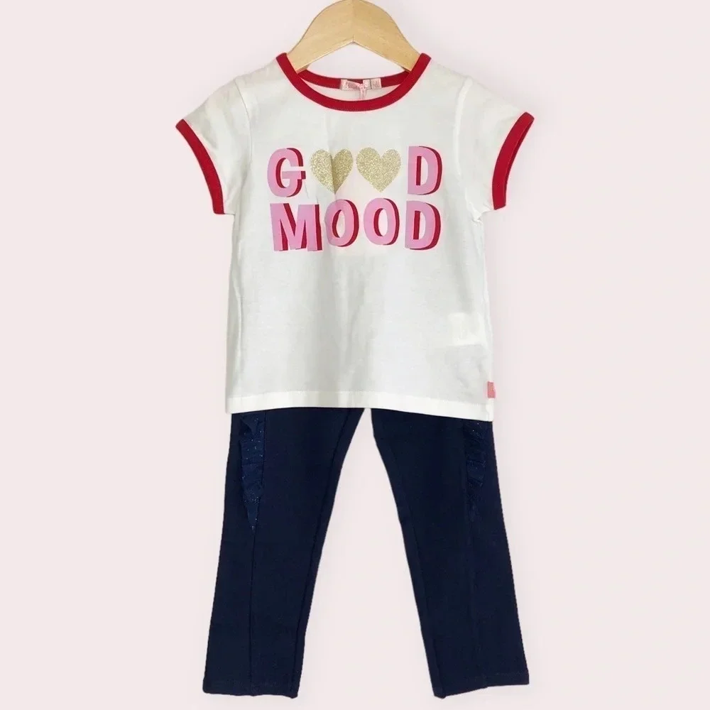 NWT Billieblush matching set heart ringer t-shirt and navy pants‎ size 3 years